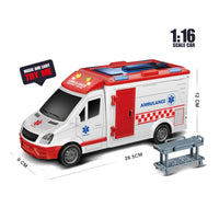 HKM-165587 1:16 Scale Ambulance Toy Vehicle with Light & Music - Friction Powered Emergency Fire Truck for Kids 3-8 Years