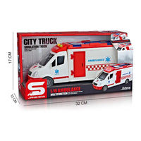 HKM-165587 1:16 Scale Ambulance Toy Vehicle with Light & Music - Friction Powered Emergency Fire Truck for Kids 3-8 Years