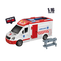 HKM-165587 1:16 Scale Ambulance Toy Vehicle with Light & Music - Friction Powered Emergency Fire Truck for Kids 3-8 Years
