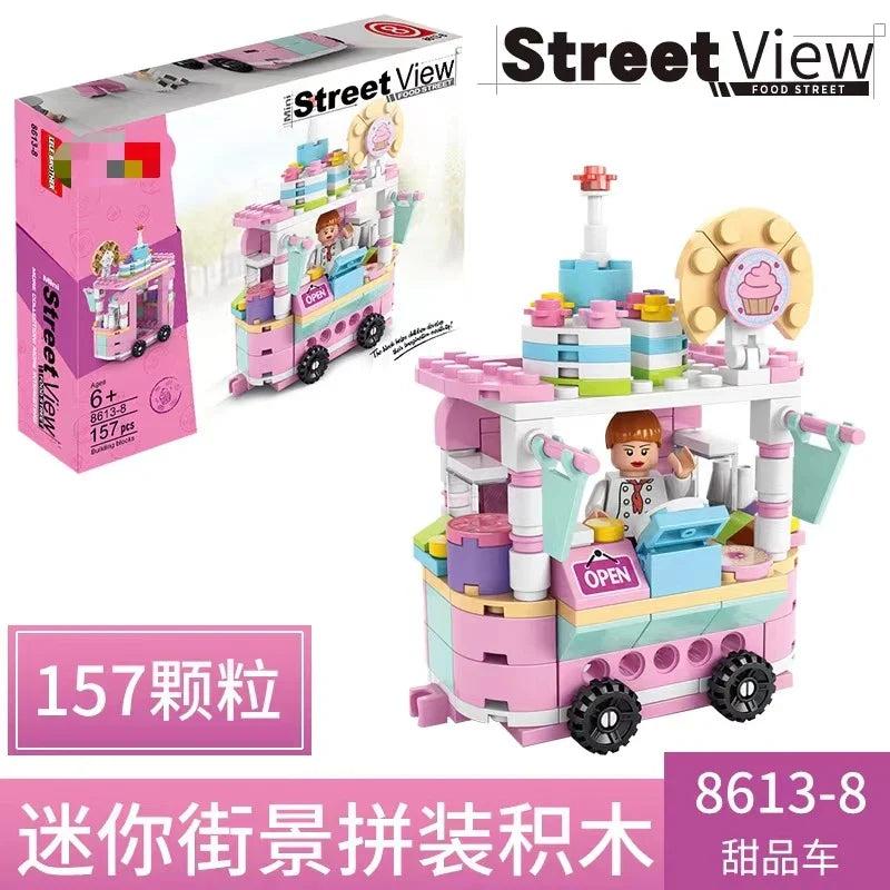 KTX-165779 Kids DIY Building Blocks Set - Street View Coffee Cake Shop Decoration - Educational Toy for All Ages