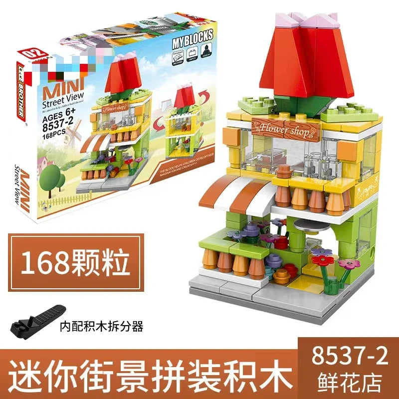 KTX-165779 Kids DIY Building Blocks Set - Street View Coffee Cake Shop Decoration - Educational Toy for All Ages