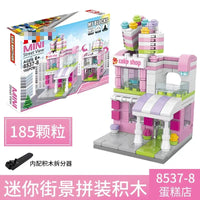 HKM-165779 Kids DIY Building Blocks Set - Street View Coffee Cake Shop Decoration - Educational Toy for All Ages