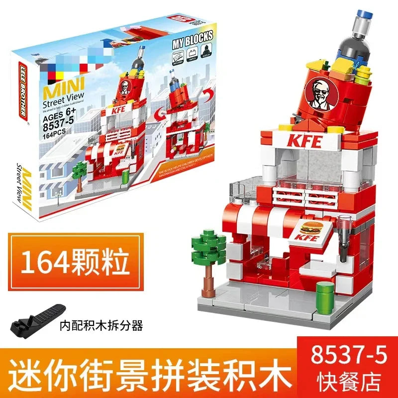 KTX-165779 Kids DIY Building Blocks Set - Street View Coffee Cake Shop Decoration - Educational Toy for All Ages