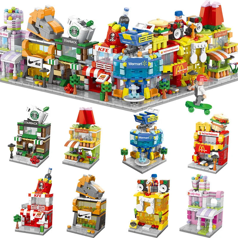 KTX-165779 Kids DIY Building Blocks Set - Street View Coffee Cake Shop Decoration - Educational Toy for All Ages