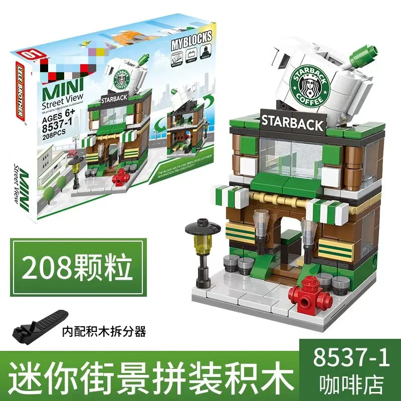 KTX-165779 Kids DIY Building Blocks Set - Street View Coffee Cake Shop Decoration - Educational Toy for All Ages