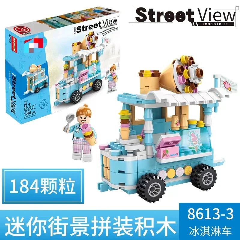 KTX-165779 Kids DIY Building Blocks Set - Street View Coffee Cake Shop Decoration - Educational Toy for All Ages