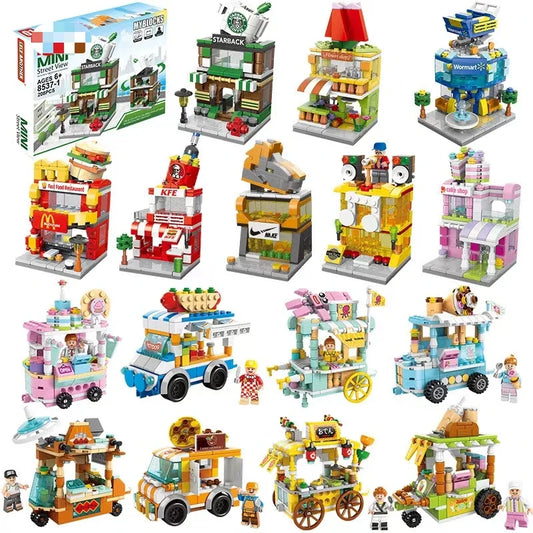 KTX-165779 Kids DIY Building Blocks Set - Street View Coffee Cake Shop Decoration - Educational Toy for All Ages