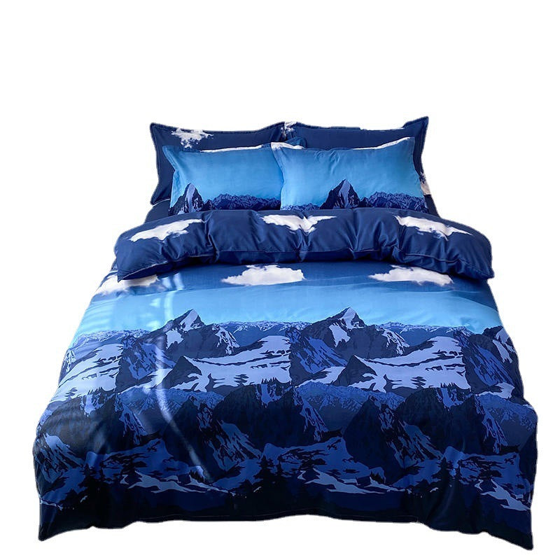 HKM-166099 Blue Night Sky Modern Four-Piece Bed Set with Quilt Cover and Pillowcases in Various Sizes