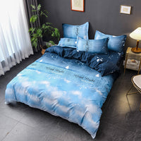 HKM-166099 Blue Night Sky Modern Four-Piece Bed Set with Quilt Cover and Pillowcases in Various Sizes