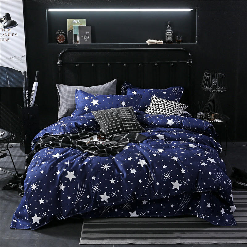 HKM-166099 Blue Night Sky Modern Four-Piece Bed Set with Quilt Cover and Pillowcases in Various Sizes