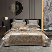 HKM-166099 High Precision Four-piece Jacquard Cotton Bedding Set with Floral Design in Solid Colors