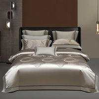 HKM-166099 High Precision Four-piece Jacquard Cotton Bedding Set with Floral Design in Solid Colors