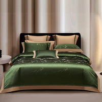 HKM-166099 High Precision Four-piece Jacquard Cotton Bedding Set with Floral Design in Solid Colors
