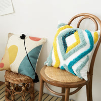 HKM-166163 Geometric Patterned Cotton Sofa Cushion and Pillowcase for Living Room Decor