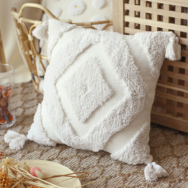 HKM-166227 Moroccan Bohemian Decorative Pillow Cover - Soft Chenille, Handmade Embroidered Design