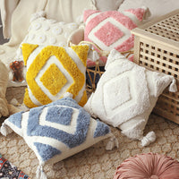 HKM-166227 Moroccan Bohemian Decorative Pillow Cover - Soft Chenille, Handmade Embroidered Design