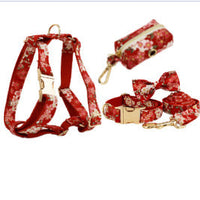 HKM-166611 Floral Design Dog Collar and Leash Set with Alloy Buckle and Matching Bow