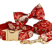 HKM-166611 Floral Design Dog Collar and Leash Set with Alloy Buckle and Matching Bow