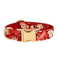 HKM-166611 Floral Design Dog Collar and Leash Set with Alloy Buckle and Matching Bow