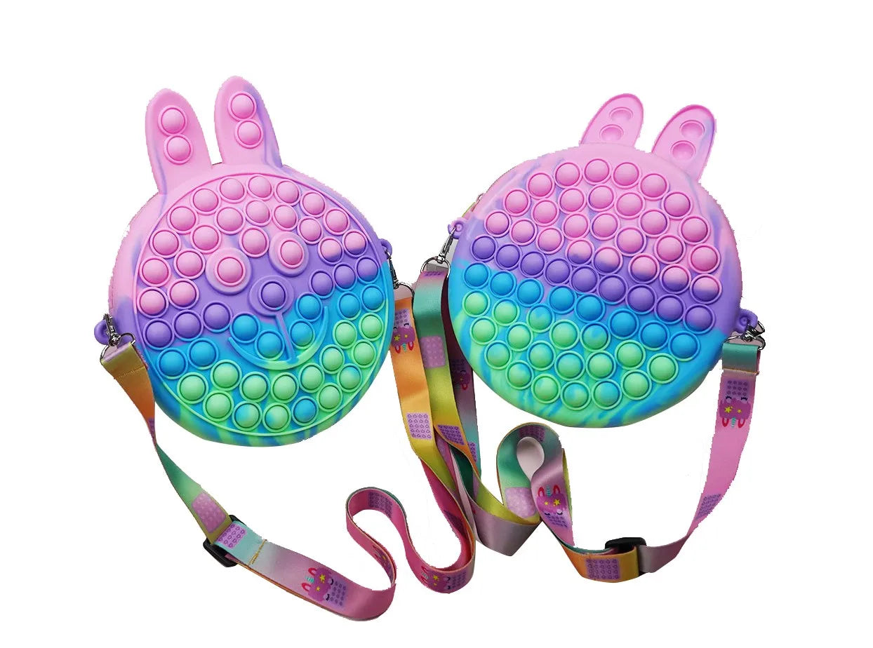 HKM-166739 Unicorn Pop It Silicone Kids School Bag Fidget Toy - Stylish & Fun for Girls