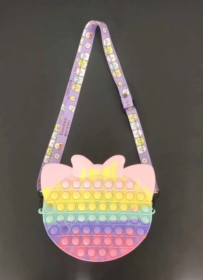 HKM-166739 Unicorn Pop It Silicone Kids School Bag Fidget Toy - Stylish & Fun for Girls