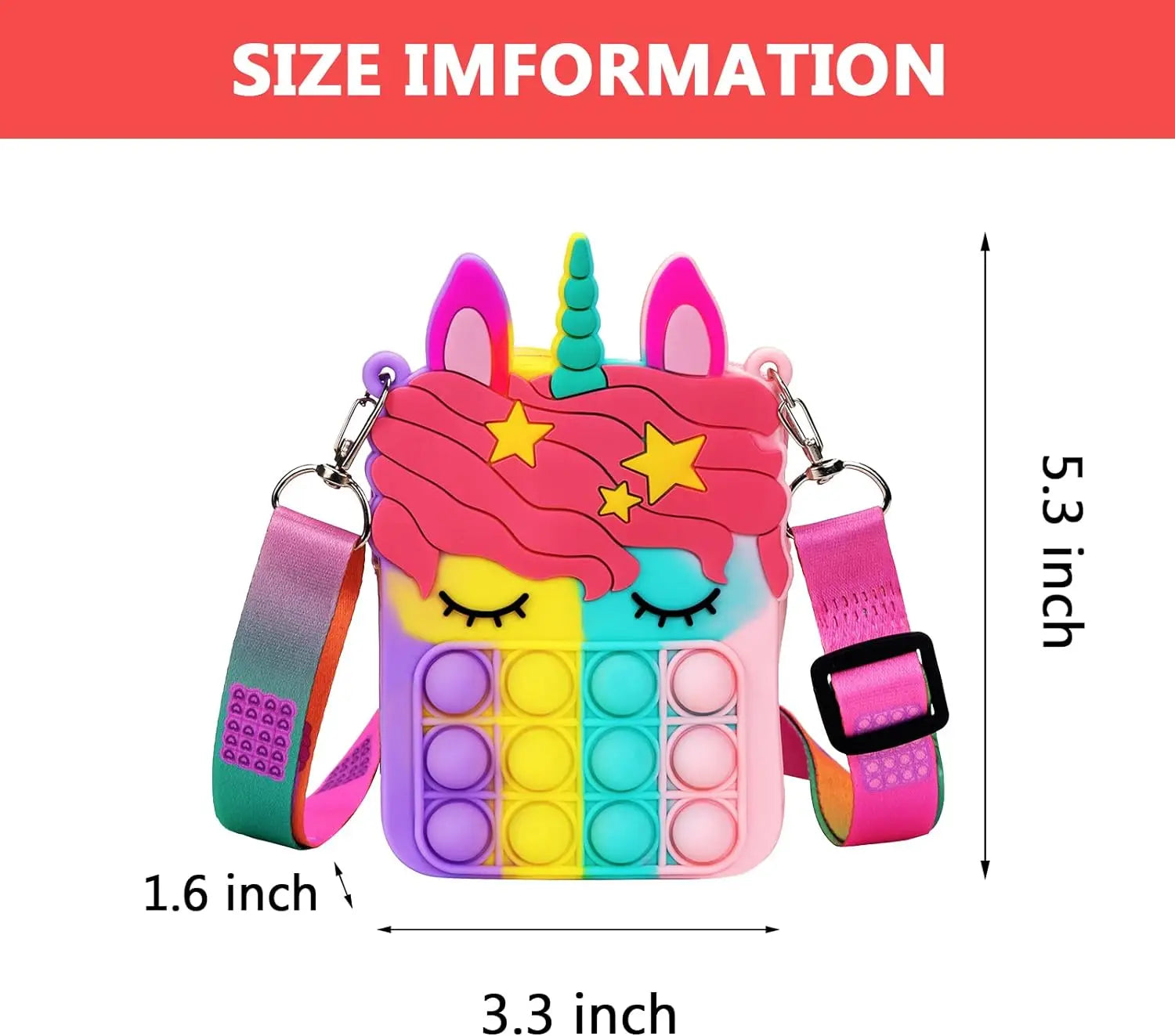 HKM-166739 Unicorn Pop It Silicone Kids School Bag Fidget Toy - Stylish & Fun for Girls