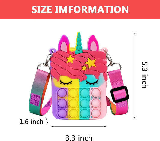 HKM-166739 Unicorn Pop It Silicone Kids School Bag Fidget Toy - Stylish & Fun for Girls