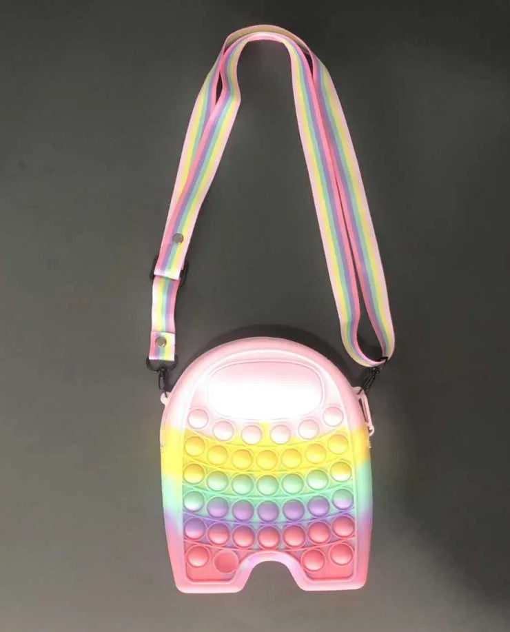 HKM-166739 Unicorn Pop It Silicone Kids School Bag Fidget Toy - Stylish & Fun for Girls