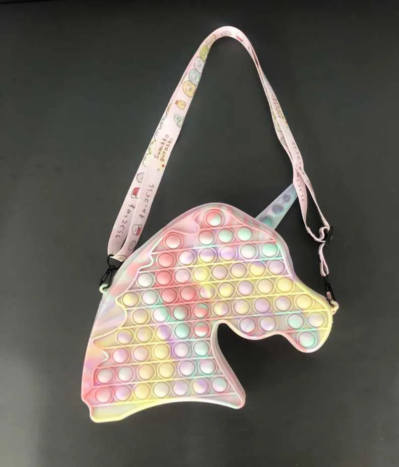 HKM-166739 Unicorn Pop It Silicone Kids School Bag Fidget Toy - Stylish & Fun for Girls