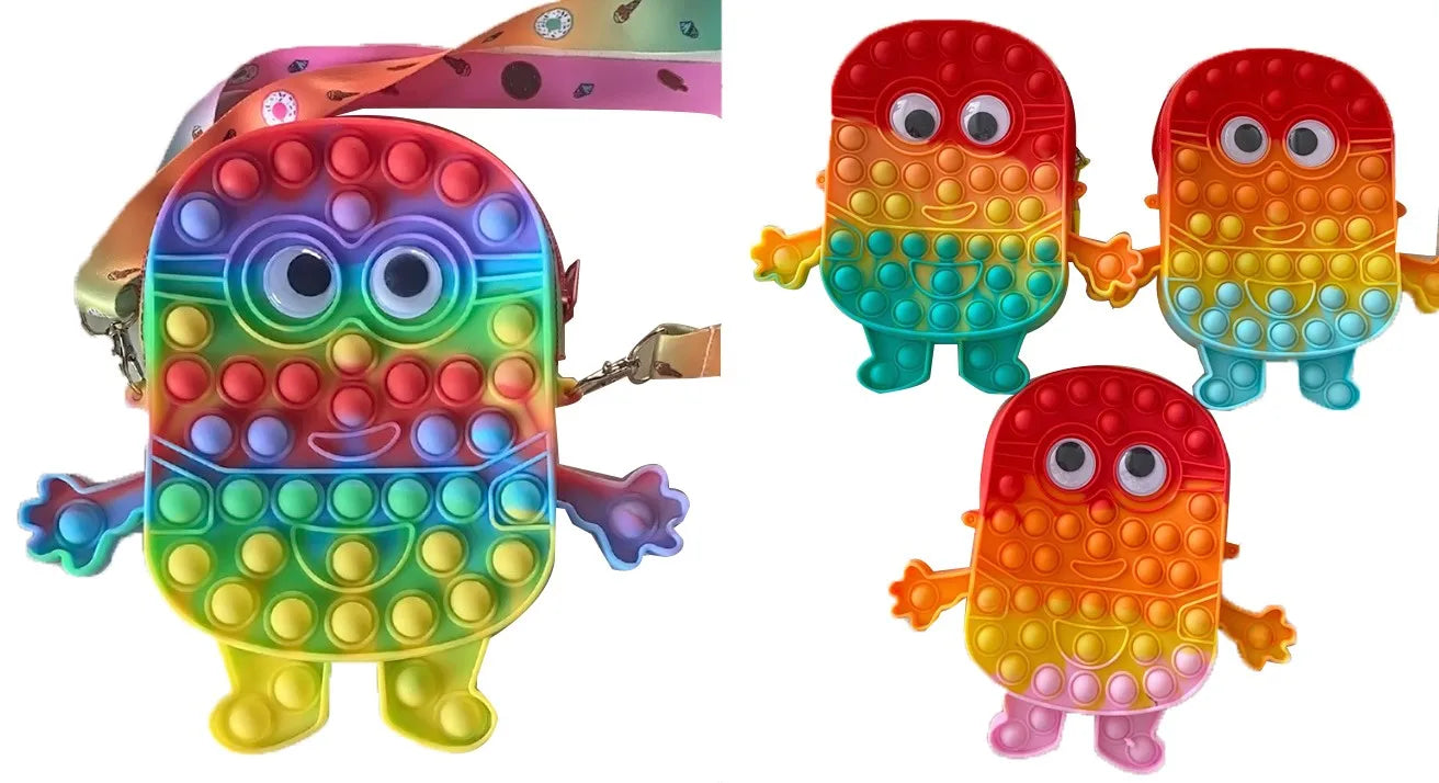 HKM-166739 Unicorn Pop It Silicone Kids School Bag Fidget Toy - Stylish & Fun for Girls