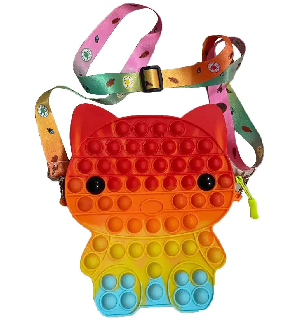 HKM-166739 Unicorn Pop It Silicone Kids School Bag Fidget Toy - Stylish & Fun for Girls