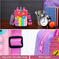 HKM-166739 Unicorn Pop It Silicone Kids School Bag Fidget Toy - Stylish & Fun for Girls