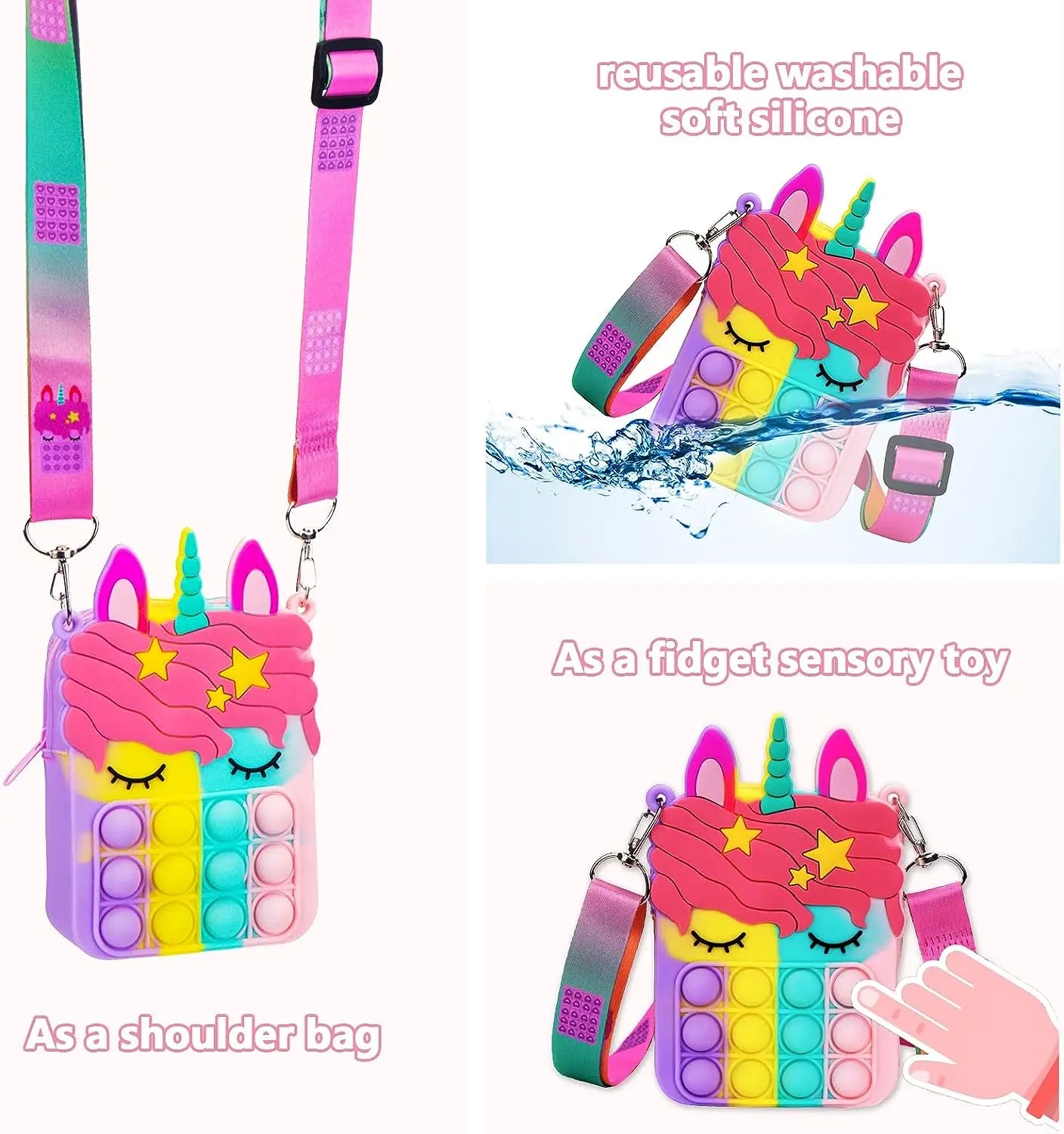HKM-166739 Unicorn Pop It Silicone Kids School Bag Fidget Toy - Stylish & Fun for Girls