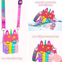 HKM-166739 Unicorn Pop It Silicone Kids School Bag Fidget Toy - Stylish & Fun for Girls