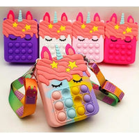 HKM-166739 Unicorn Pop It Silicone Kids School Bag Fidget Toy - Stylish & Fun for Girls