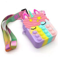 HKM-166739 Unicorn Pop It Silicone Kids School Bag Fidget Toy - Stylish & Fun for Girls
