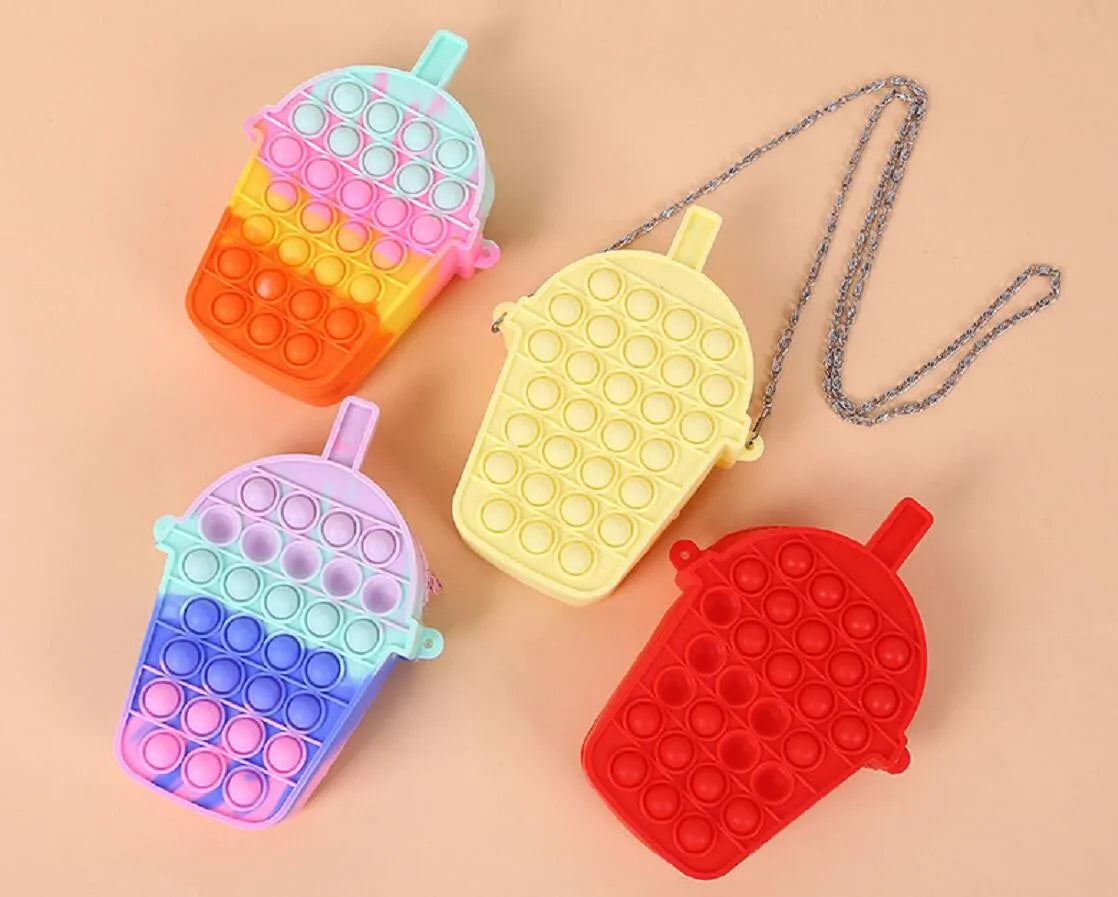 HKM-166739 Unicorn Pop It Silicone Kids School Bag Fidget Toy - Stylish & Fun for Girls