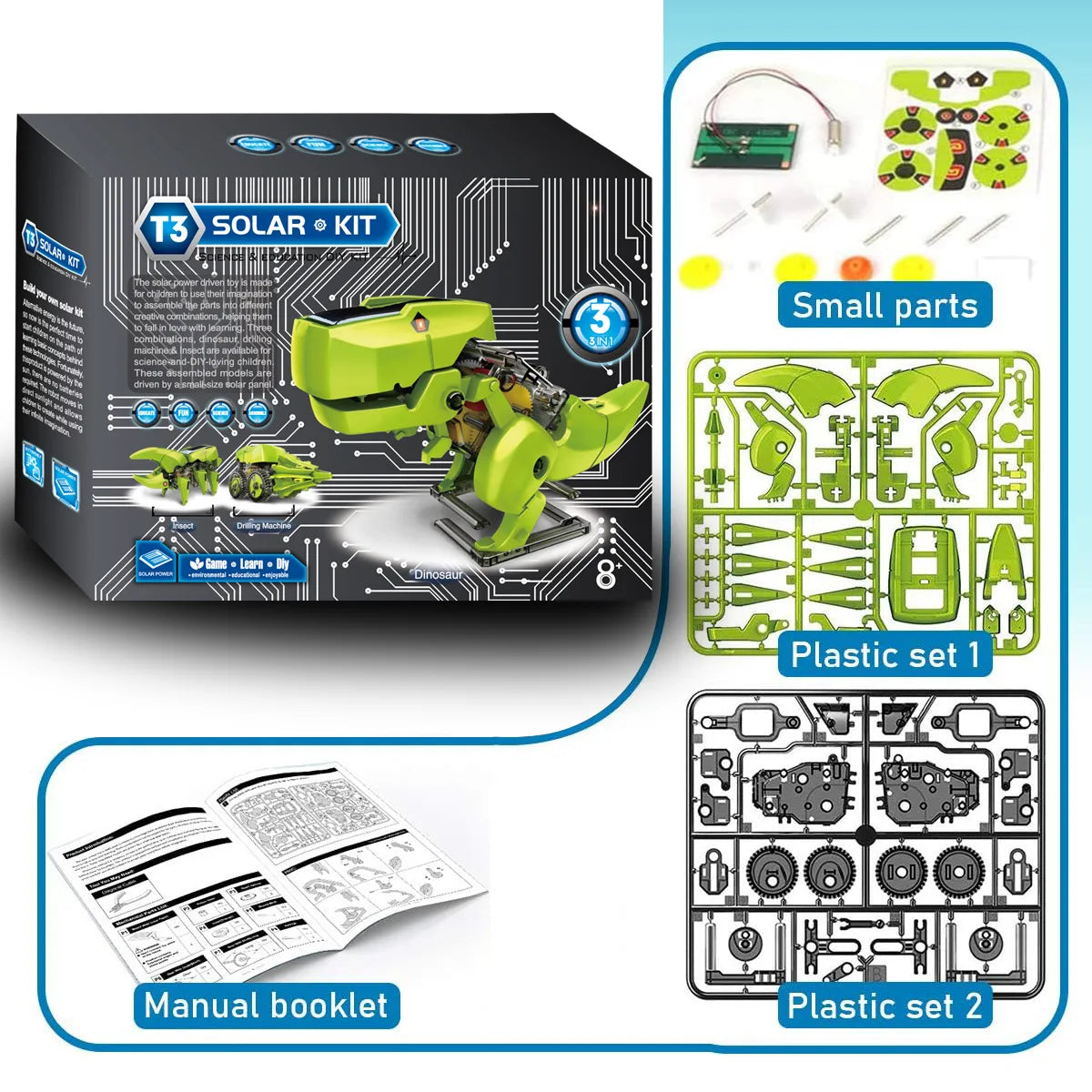 KTX-166931 3 in 1 Solar Powered Educational Robot Kit for Kids - DIY Building Science Experiment