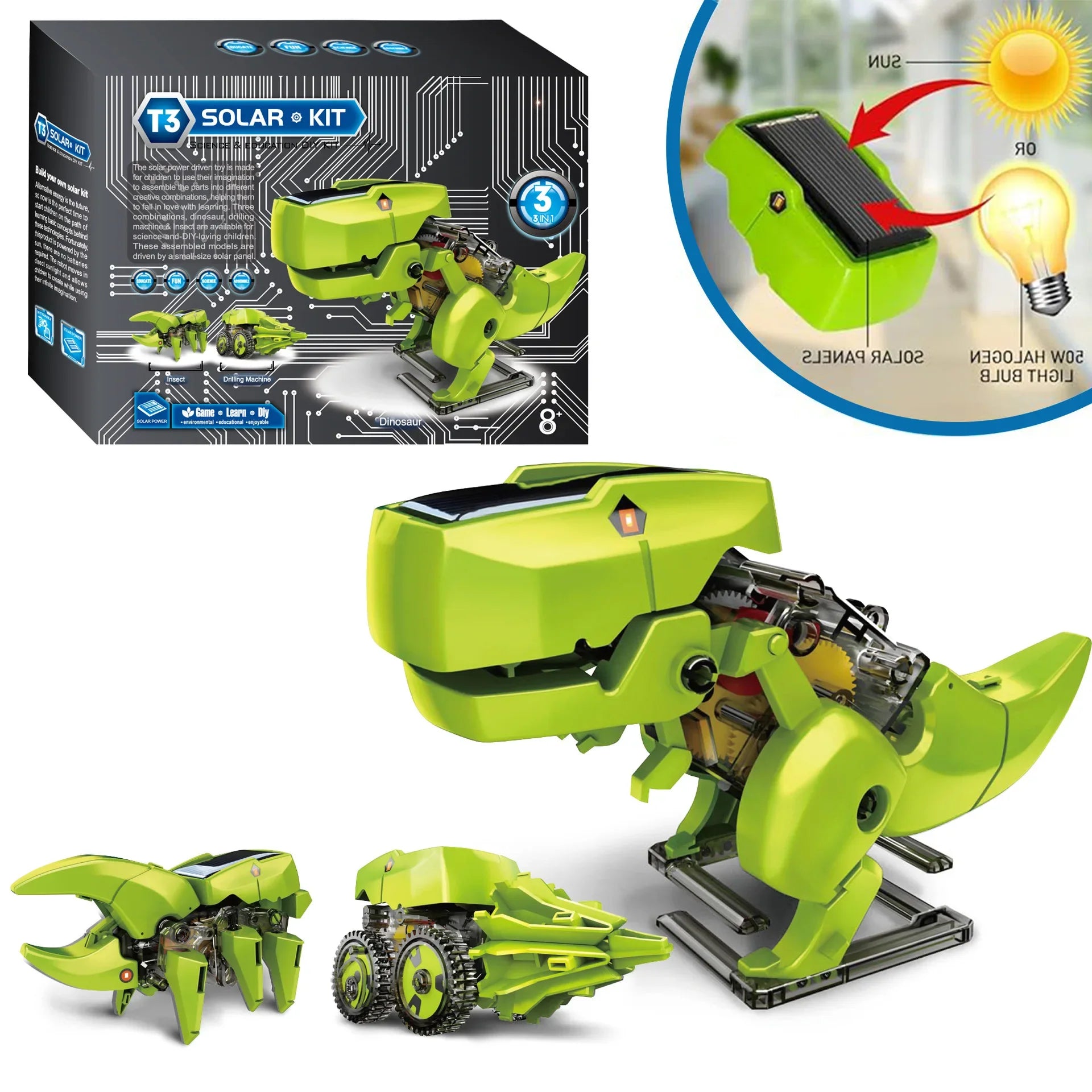 KTX-166931 3 in 1 Solar Powered Educational Robot Kit for Kids - DIY Building Science Experiment