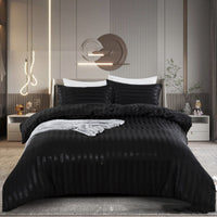 HKM-166931 Satin Stripe Bedding Set - Three-Piece & Four-Piece Options with Pillowcases and Duvet Cover