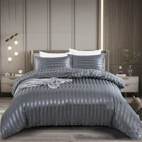 HKM-166931 Satin Stripe Bedding Set - Three-Piece & Four-Piece Options with Pillowcases and Duvet Cover