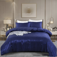 HKM-166931 Satin Stripe Bedding Set - Three-Piece & Four-Piece Options with Pillowcases and Duvet Cover