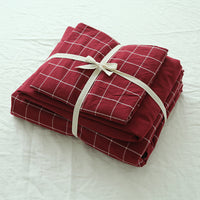 HKM-167251 Washed Cotton Four-Piece Duvet Cover Set with Vertical Stripes in Various Seasonal Designs