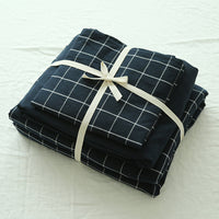 HKM-167251 Washed Cotton Four-Piece Duvet Cover Set with Vertical Stripes in Various Seasonal Designs