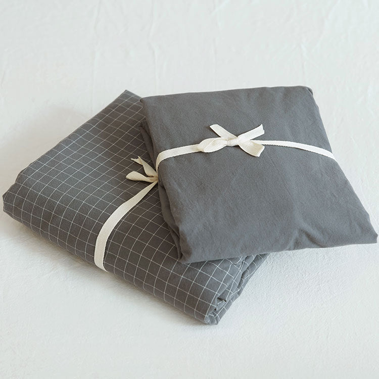 HKM-167251 Washed Cotton Four-Piece Duvet Cover Set with Vertical Stripes in Various Seasonal Designs