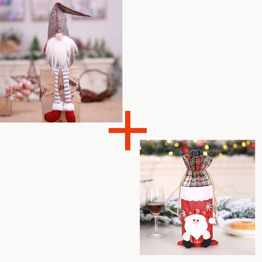 HKM-167379 Christmas Wine Bottle Socks and Forest Old Man Doll without Face