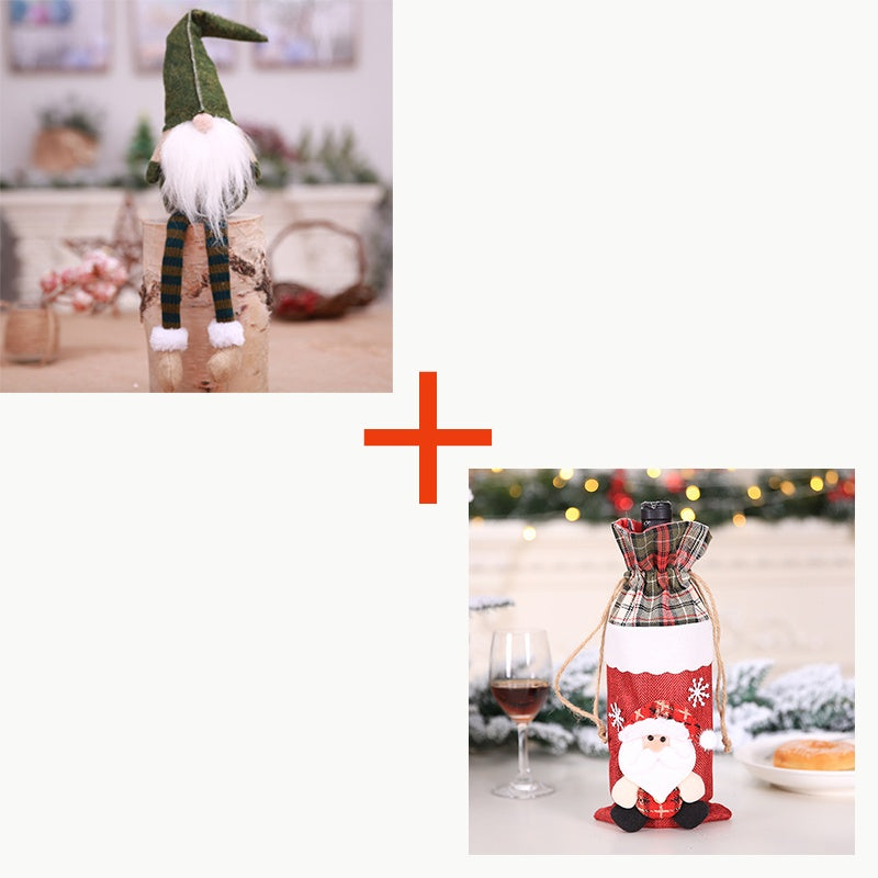 HKM-167379 Christmas Wine Bottle Socks and Forest Old Man Doll without Face