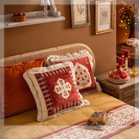 HKM-167379 Red Square Print Pillow Case and Cushion Cover for Bohemian Style Sofa and Home Decoration