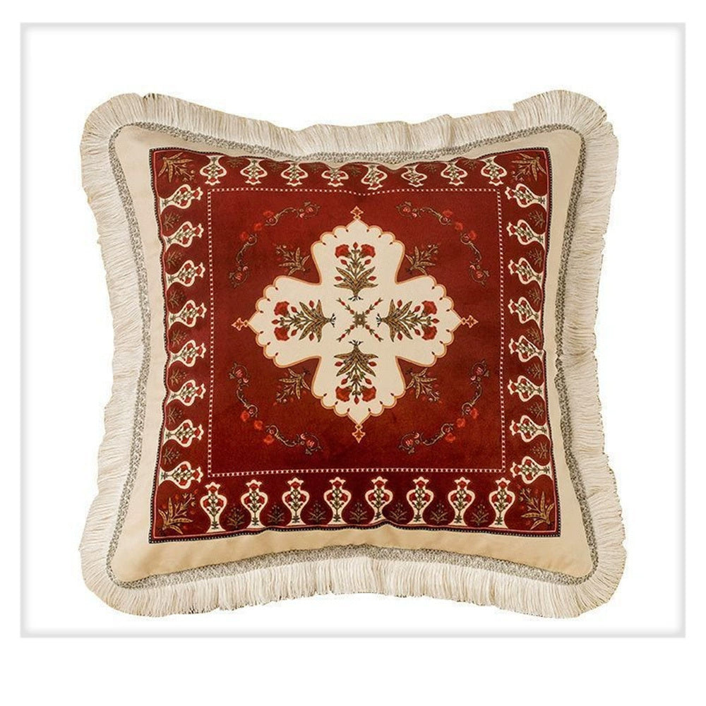 HKM-167379 Red Square Print Pillow Case and Cushion Cover for Bohemian Style Sofa and Home Decoration