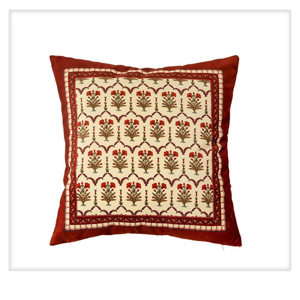 HKM-167379 Red Square Print Pillow Case and Cushion Cover for Bohemian Style Sofa and Home Decoration